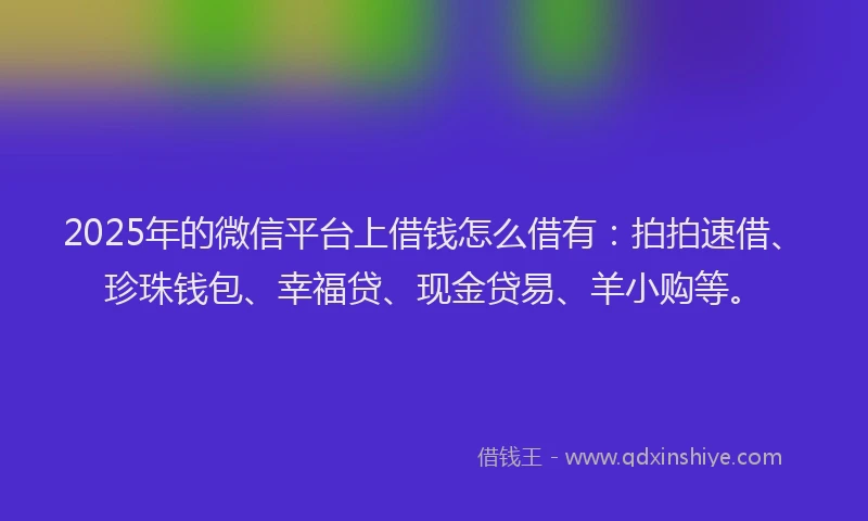 2025年的微信平台上借钱怎么借有：拍拍速借、珍珠钱包、幸福贷、现金贷易、羊小购等。