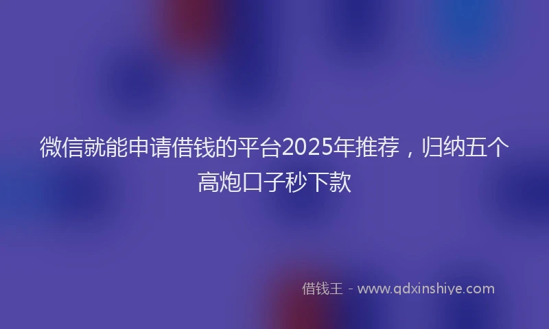 微信就能申请借钱的平台2025年推荐，归纳五个高炮口子秒下款