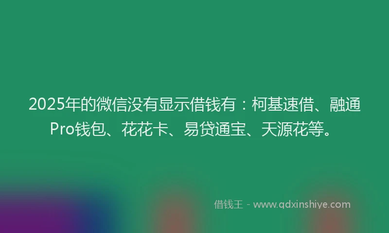 2025年的微信没有显示借钱有：柯基速借、融通Pro钱包、花花卡、易贷通宝、天源花等。