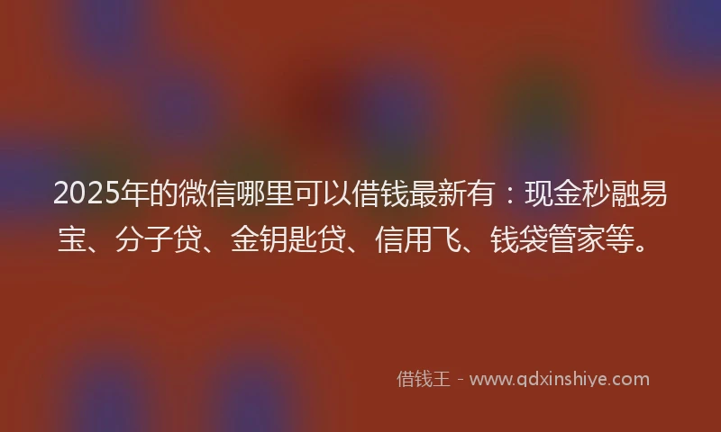 2025年的微信哪里可以借钱最新有：现金秒融易宝、分子贷、金钥匙贷、信用飞、钱袋管家等。