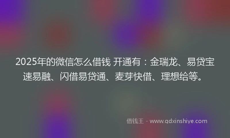2025年的微信怎么借钱 开通有：金瑞龙、易贷宝速易融、闪借易贷通、麦芽快借、理想给等。
