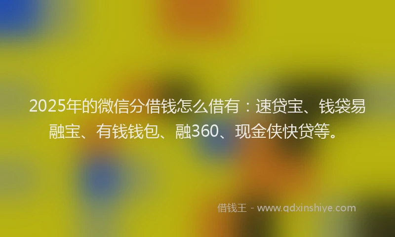 2025年的微信分借钱怎么借有：速贷宝、钱袋易融宝、有钱钱包、融360、现金侠快贷等。