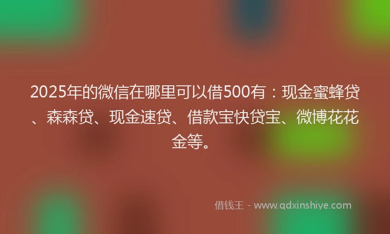 2025年的微信在哪里可以借500有：现金蜜蜂贷、森森贷、现金速贷、借款宝快贷宝、微博花花金等。