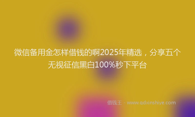 微信备用金怎样借钱的啊2025年精选，分享五个无视征信黑白100%秒下平台