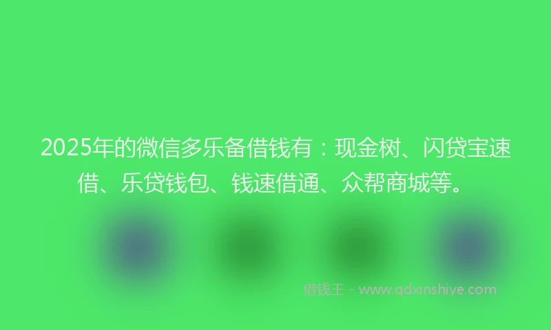 2025年的微信多乐备借钱有：现金树、闪贷宝速借、乐贷钱包、钱速借通、众帮商城等。