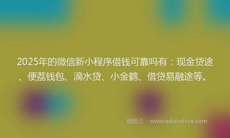 2025年的微信新小程序借钱可靠吗有：现金贷途、便荔钱包、滴水贷、小金鹤、借贷易融途等。