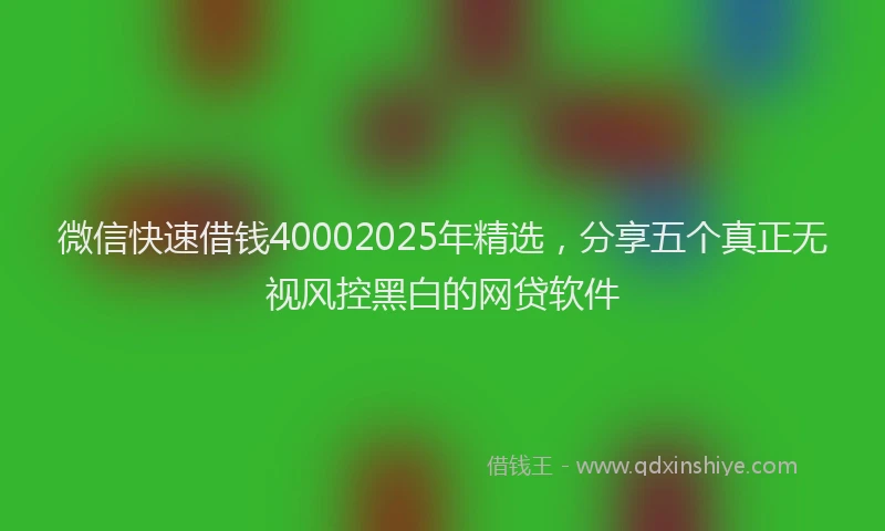 微信快速借钱40002025年精选，分享五个真正无视风控黑白的网贷软件