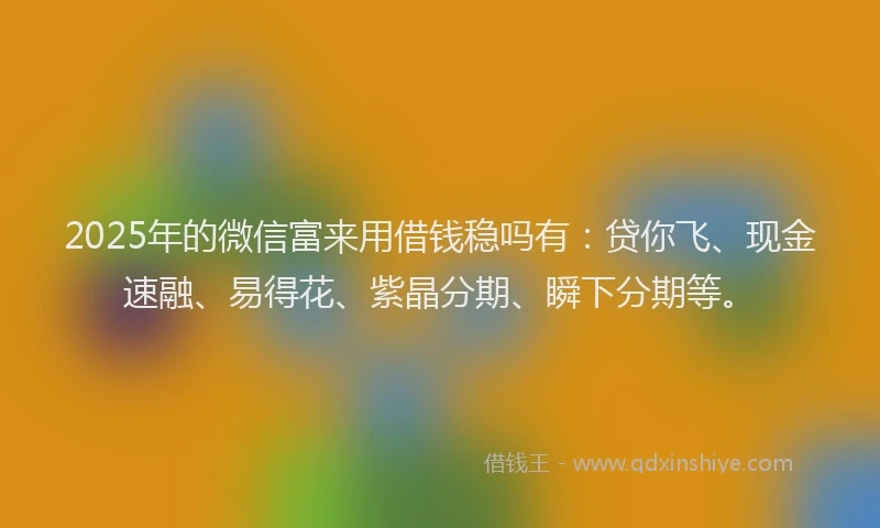 2025年的微信富来用借钱稳吗有：贷你飞、现金速融、易得花、紫晶分期、瞬下分期等。