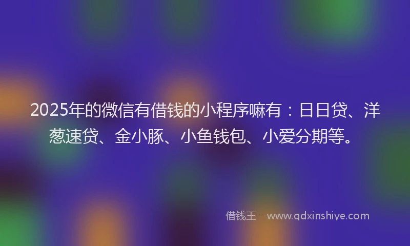 2025年的微信有借钱的小程序嘛有：日日贷、洋葱速贷、金小豚、小鱼钱包、小爱分期等。