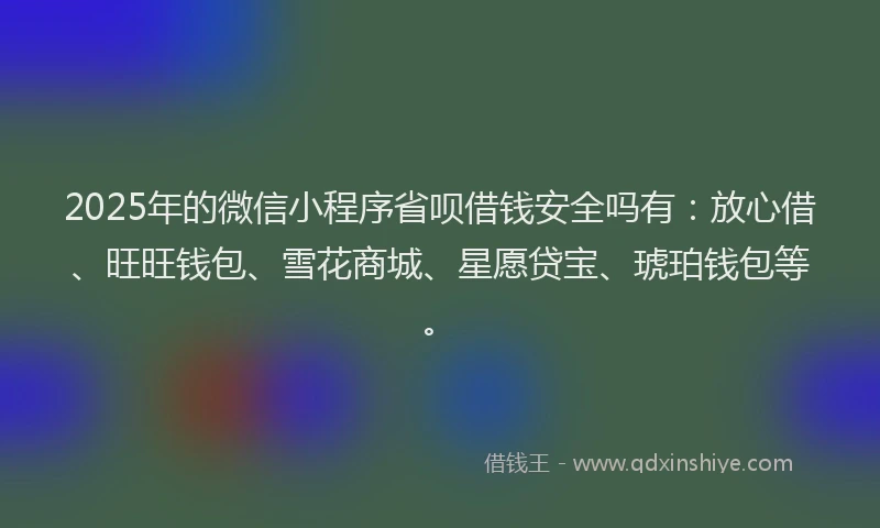 2025年的微信小程序省呗借钱安全吗有：放心借、旺旺钱包、雪花商城、星愿贷宝、琥珀钱包等。
