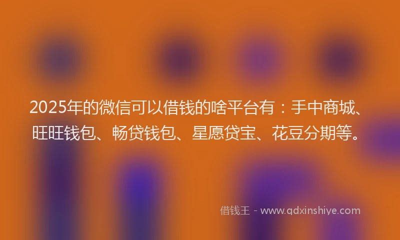 2025年的微信可以借钱的啥平台有：手中商城、旺旺钱包、畅贷钱包、星愿贷宝、花豆分期等。