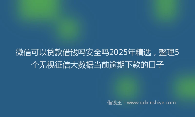 微信可以贷款借钱吗安全吗2025年精选，整理5个无视征信大数据当前逾期下款的口子