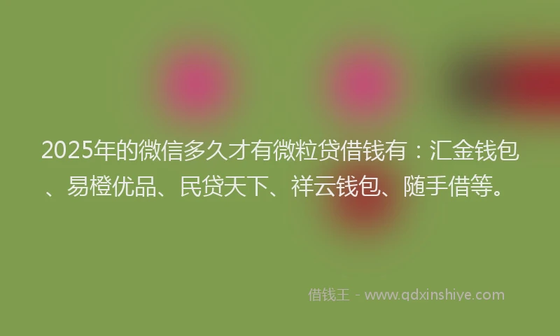 2025年的微信多久才有微粒贷借钱有：汇金钱包、易橙优品、民贷天下、祥云钱包、随手借等。