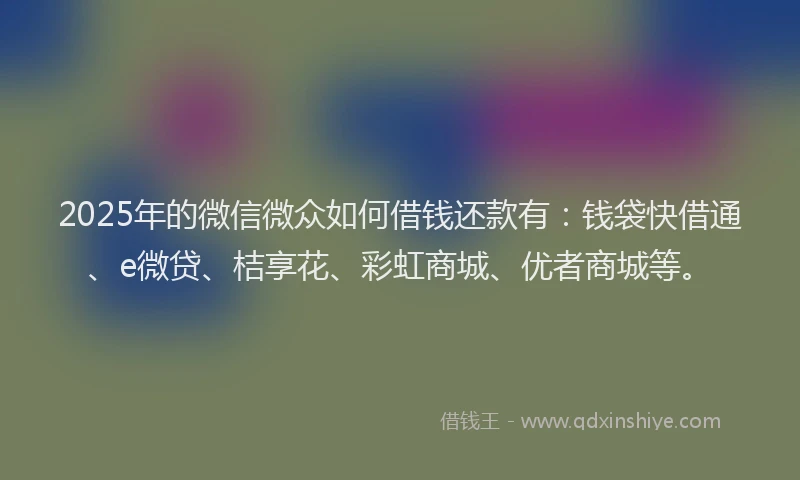 2025年的微信微众如何借钱还款有：钱袋快借通、e微贷、桔享花、彩虹商城、优者商城等。