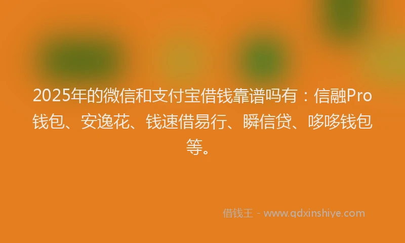 2025年的微信和支付宝借钱靠谱吗有：信融Pro钱包、安逸花、钱速借易行、瞬信贷、哆哆钱包等。