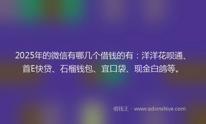 2025年的微信有哪几个借钱的有：洋洋花呗通、首E快贷、石榴钱包、宜口袋、现金白鸽等。
