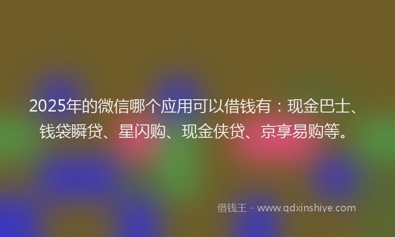 2025年的微信哪个应用可以借钱有：现金巴士、钱袋瞬贷、星闪购、现金侠贷、京享易购等。