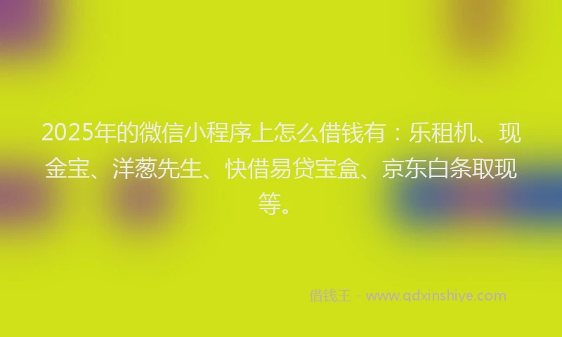 2025年的微信小程序上怎么借钱有：乐租机、现金宝、洋葱先生、快借易贷宝盒、京东白条取现等。