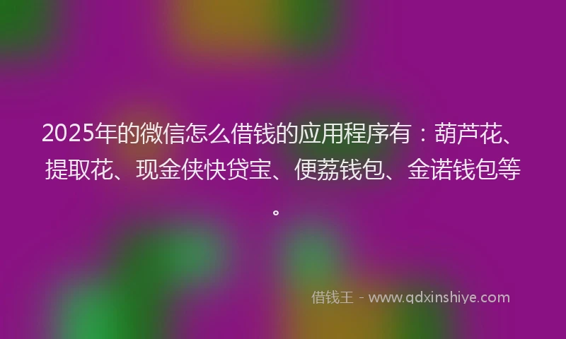 2025年的微信怎么借钱的应用程序有：葫芦花、提取花、现金侠快贷宝、便荔钱包、金诺钱包等。