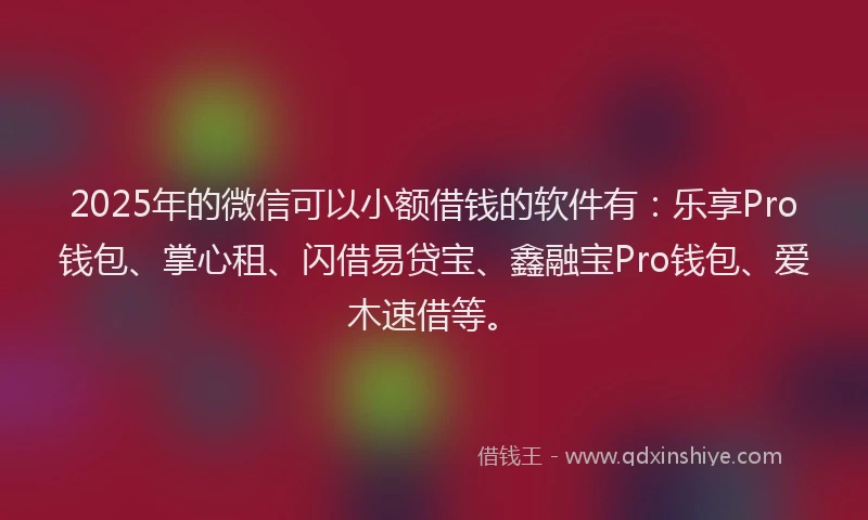 2025年的微信可以小额借钱的软件有：乐享Pro钱包、掌心租、闪借易贷宝、鑫融宝Pro钱包、爱木速借等。