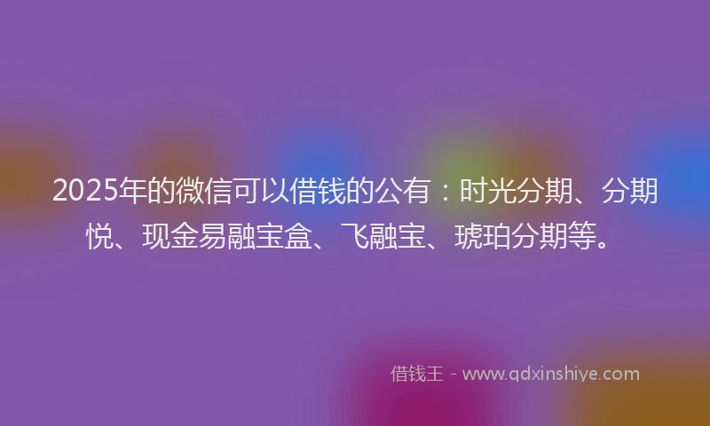 2025年的微信可以借钱的公有：时光分期、分期悦、现金易融宝盒、飞融宝、琥珀分期等。