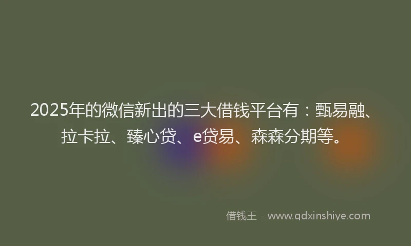 2025年的微信新出的三大借钱平台有：甄易融、拉卡拉、臻心贷、e贷易、森森分期等。