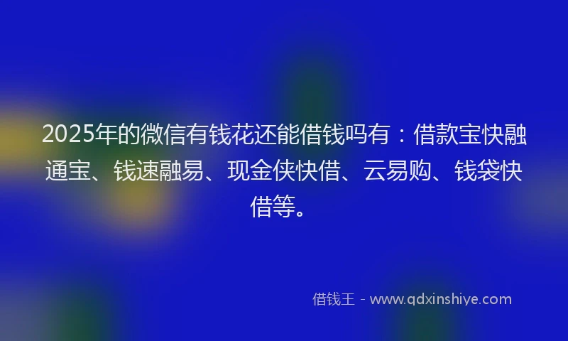 2025年的微信有钱花还能借钱吗有：借款宝快融通宝、钱速融易、现金侠快借、云易购、钱袋快借等。