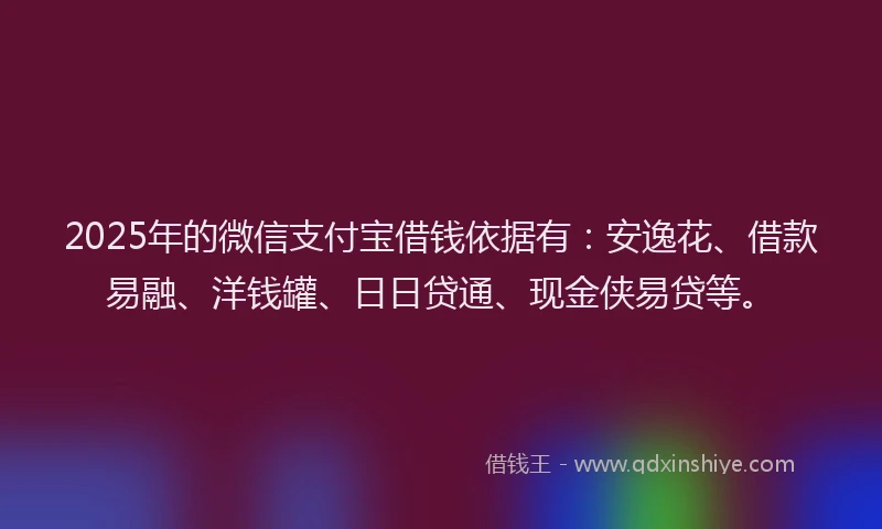 2025年的微信支付宝借钱依据有：安逸花、借款易融、洋钱罐、日日贷通、现金侠易贷等。