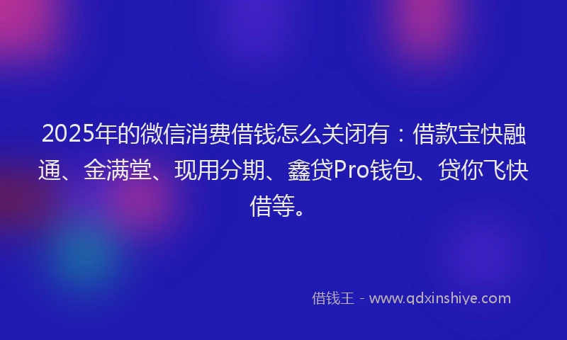 2025年的微信消费借钱怎么关闭有：借款宝快融通、金满堂、现用分期、鑫贷Pro钱包、贷你飞快借等。