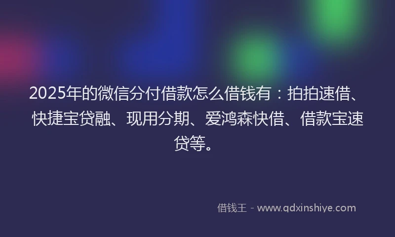 2025年的微信分付借款怎么借钱有：拍拍速借、快捷宝贷融、现用分期、爱鸿森快借、借款宝速贷等。