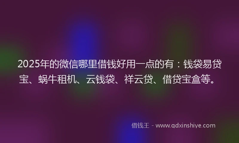2025年的微信哪里借钱好用一点的有：钱袋易贷宝、蜗牛租机、云钱袋、祥云贷、借贷宝盒等。