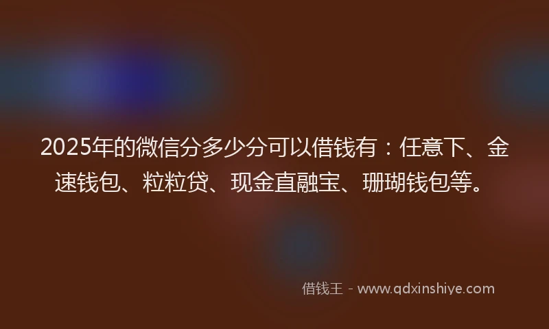 2025年的微信分多少分可以借钱有：任意下、金速钱包、粒粒贷、现金直融宝、珊瑚钱包等。