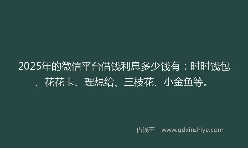2025年的微信平台借钱利息多少钱有：时时钱包、花花卡、理想给、三枝花、小金鱼等。