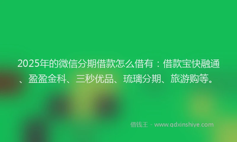2025年的微信分期借款怎么借有：借款宝快融通、盈盈金科、三秒优品、琉璃分期、旅游购等。