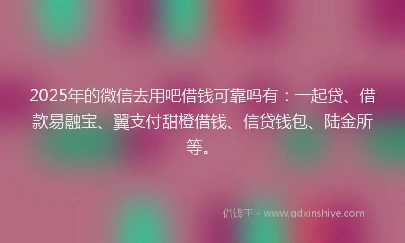 2025年的微信去用吧借钱可靠吗有：一起贷、借款易融宝、翼支付甜橙借钱、信贷钱包、陆金所等。