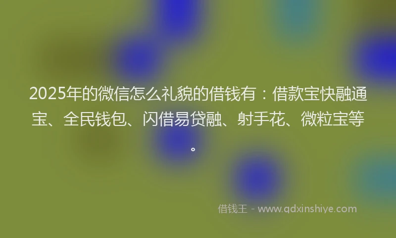 2025年的微信怎么礼貌的借钱有：借款宝快融通宝、全民钱包、闪借易贷融、射手花、微粒宝等。