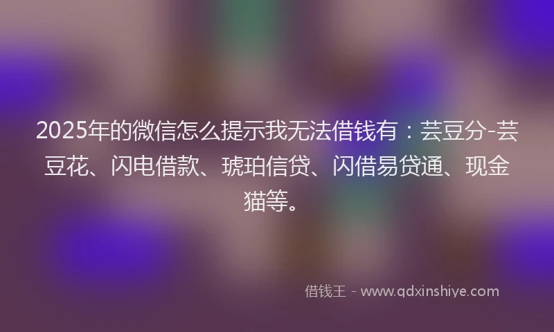 2025年的微信怎么提示我无法借钱有：芸豆分-芸豆花、闪电借款、琥珀信贷、闪借易贷通、现金猫等。