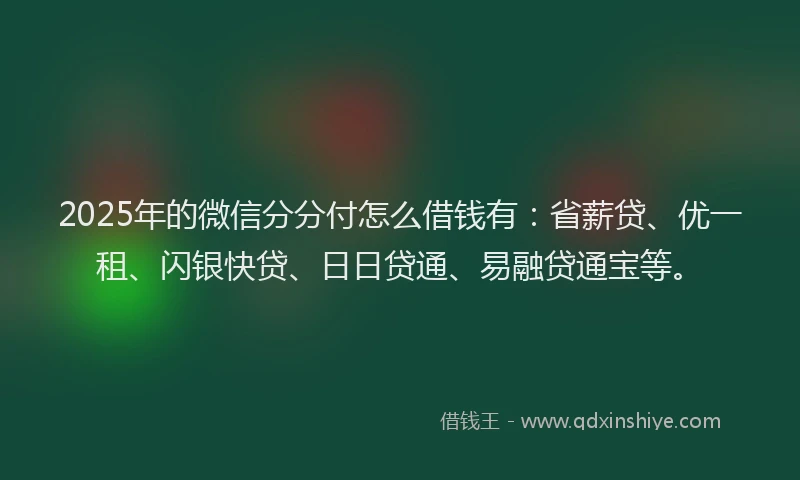 2025年的微信分分付怎么借钱有：省薪贷、优一租、闪银快贷、日日贷通、易融贷通宝等。