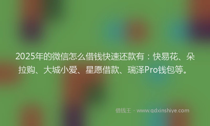 2025年的微信怎么借钱快速还款有：快易花、朵拉购、大城小爱、星愿借款、瑞泽Pro钱包等。