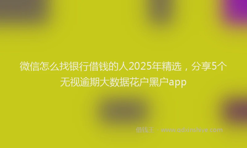 微信怎么找银行借钱的人2025年精选，分享5个无视逾期大数据花户黑户app