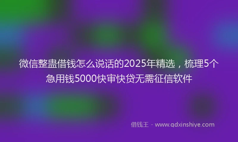 微信整蛊借钱怎么说话的2025年精选，梳理5个急用钱5000快审快贷无需征信软件