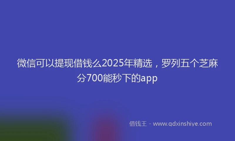 微信可以提现借钱么2025年精选，罗列五个芝麻分700能秒下的app