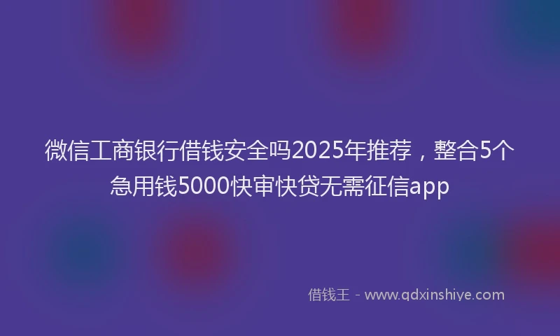 微信工商银行借钱安全吗2025年推荐，整合5个急用钱5000快审快贷无需征信app