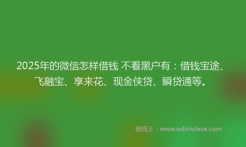 2025年的微信怎样借钱 不看黑户有：借钱宝途、飞融宝、享来花、现金侠贷、瞬贷通等。