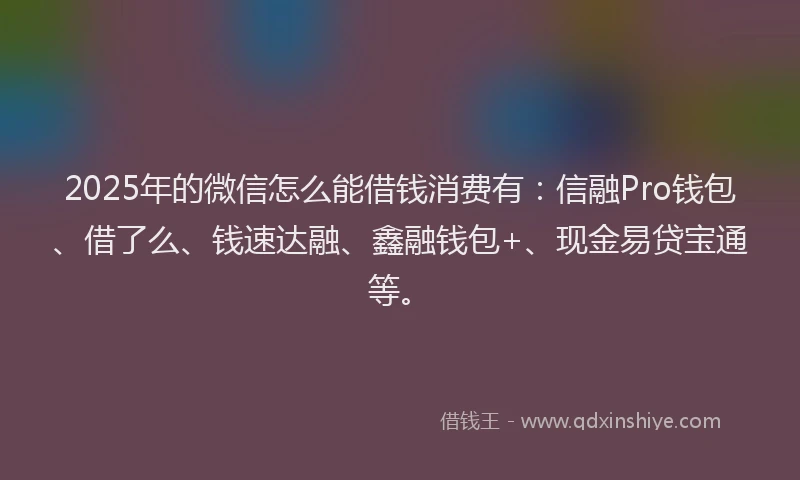 2025年的微信怎么能借钱消费有：信融Pro钱包、借了么、钱速达融、鑫融钱包+、现金易贷宝通等。