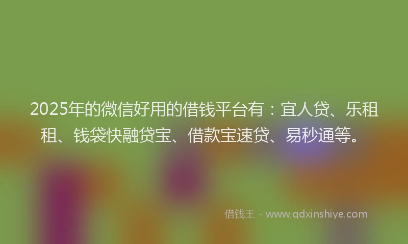 2025年的微信好用的借钱平台有：宜人贷、乐租租、钱袋快融贷宝、借款宝速贷、易秒通等。