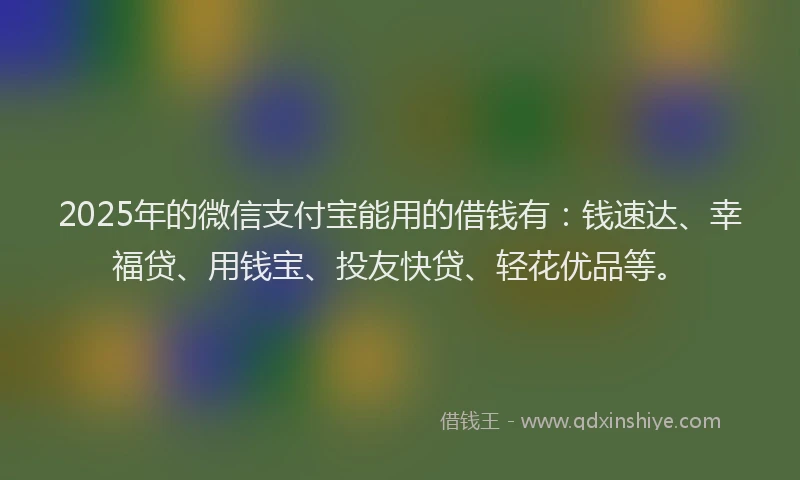 2025年的微信支付宝能用的借钱有：钱速达、幸福贷、用钱宝、投友快贷、轻花优品等。