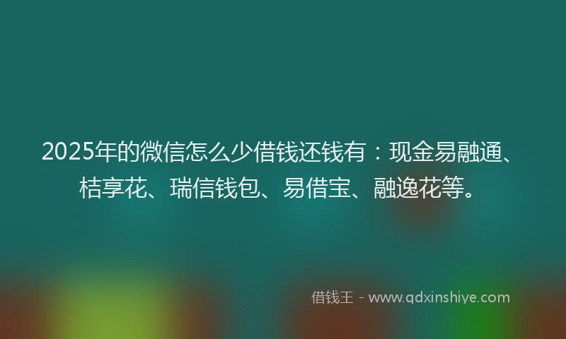 2025年的微信怎么少借钱还钱有：现金易融通、桔享花、瑞信钱包、易借宝、融逸花等。
