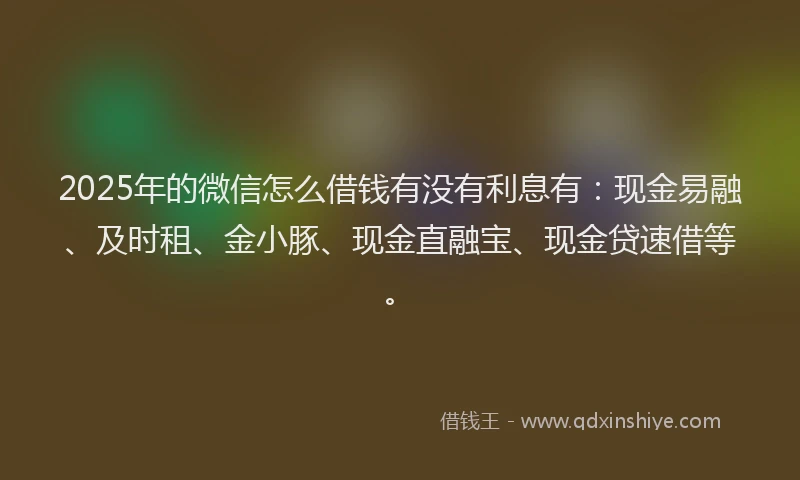 2025年的微信怎么借钱有没有利息有：现金易融、及时租、金小豚、现金直融宝、现金贷速借等。