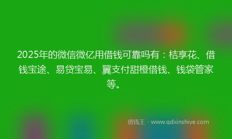 2025年的微信微亿用借钱可靠吗有：桔享花、借钱宝途、易贷宝易、翼支付甜橙借钱、钱袋管家等。
